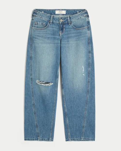 Hollister Andi Adjustable Waist Ultra Low-Rise Ripped Barrel Jeans