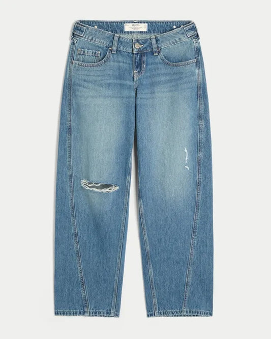 Hollister Andi Adjustable Waist Ultra Low-Rise Ripped Barrel Jeans