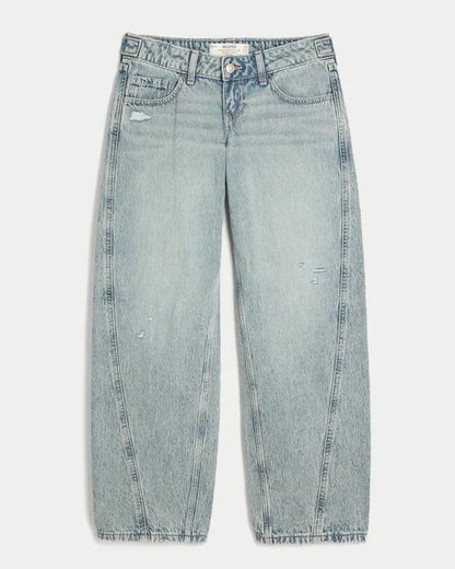 Hollister Andi Adjustable Waist Ultra Low-Rise Distressed Barrel Jeans