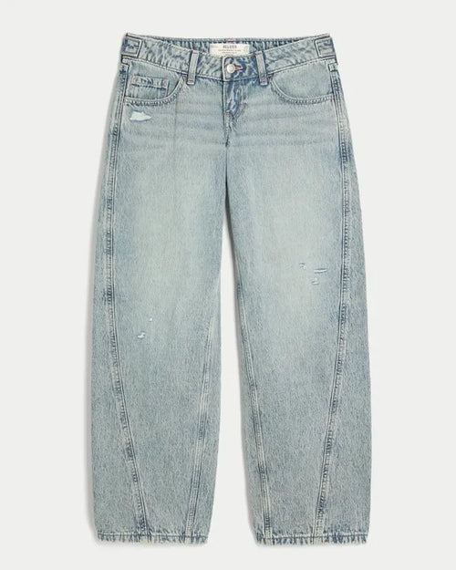Hollister Andi Adjustable Waist Ultra Low-Rise Distressed Barrel Jeans