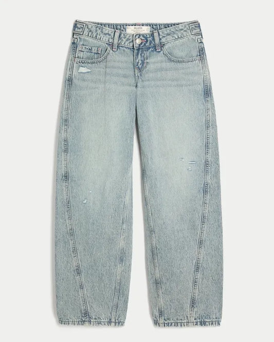 Hollister Andi Adjustable Waist Ultra Low-Rise Distressed Barrel Jeans