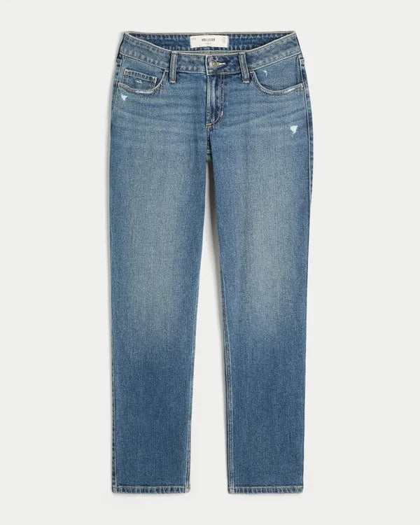Low-Rise Distressed Straight Jeans