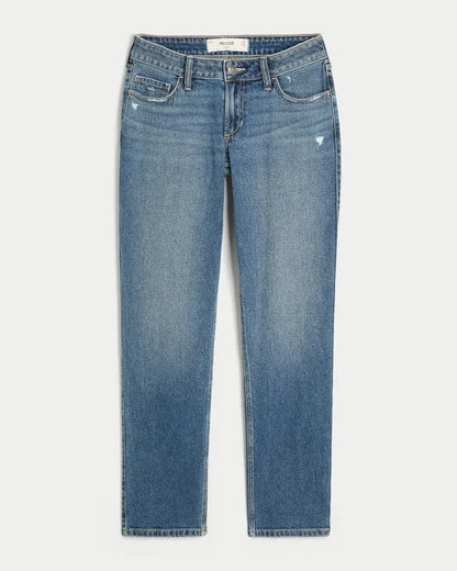 Low-Rise Distressed Straight Jeans