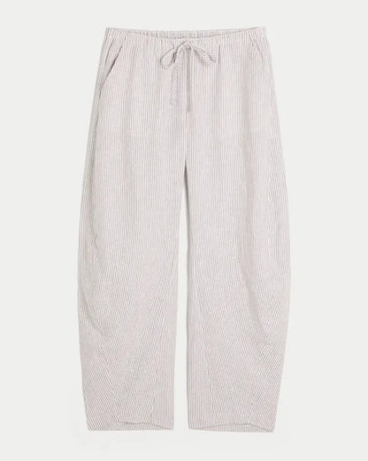 Low-Rise Linen-Bend Barrel Pull-On Pants