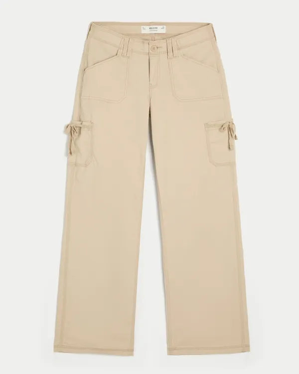 Low-Rise Lace Trim Baggy Pants