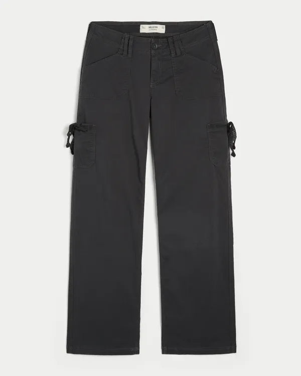 Low-Rise Lace Trim Baggy Pants