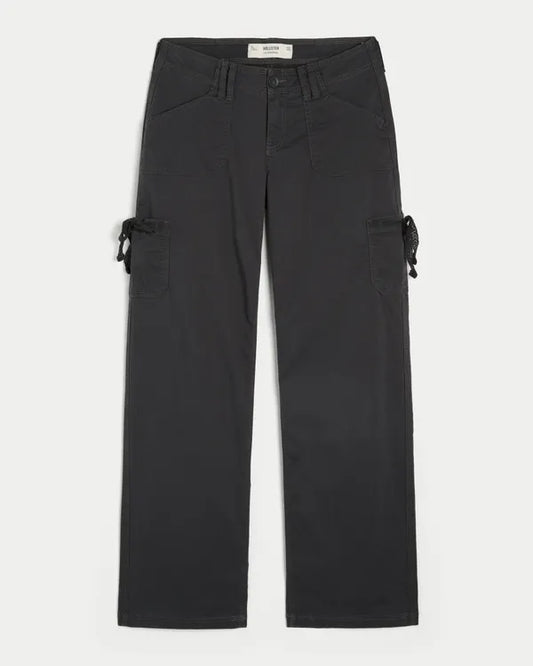 Low-Rise Lace Trim Baggy Pants