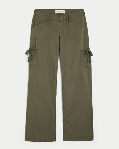 Low-Rise Lace Trim Baggy Pants