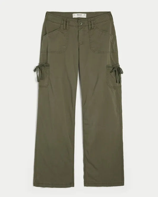 Low-Rise Lace Trim Baggy Pants