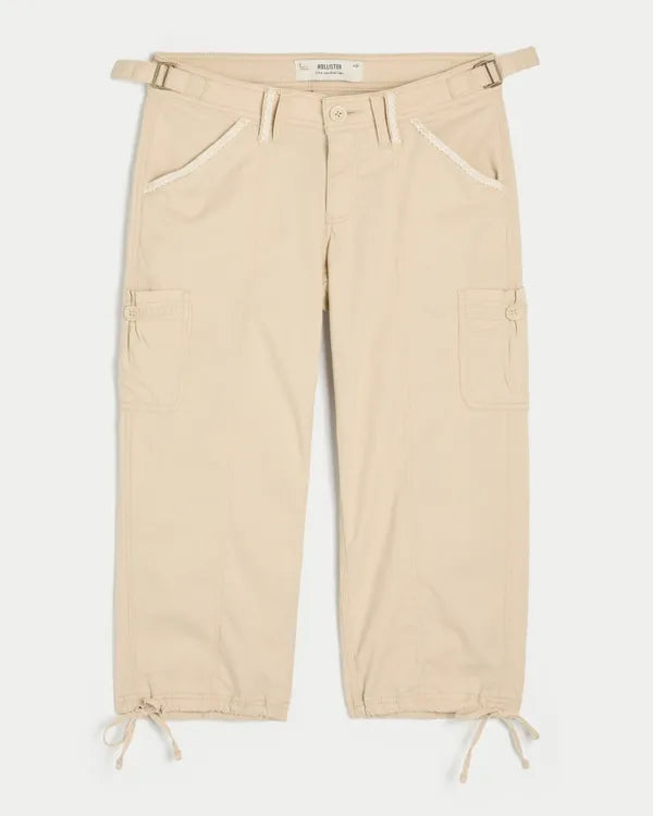 Hollister Andi Adjustable Waist Baggy Lace-Trim Capri Pants
