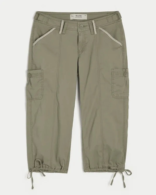 Hollister Andi Adjustable Waist Baggy Lace-Trim Capri Pants