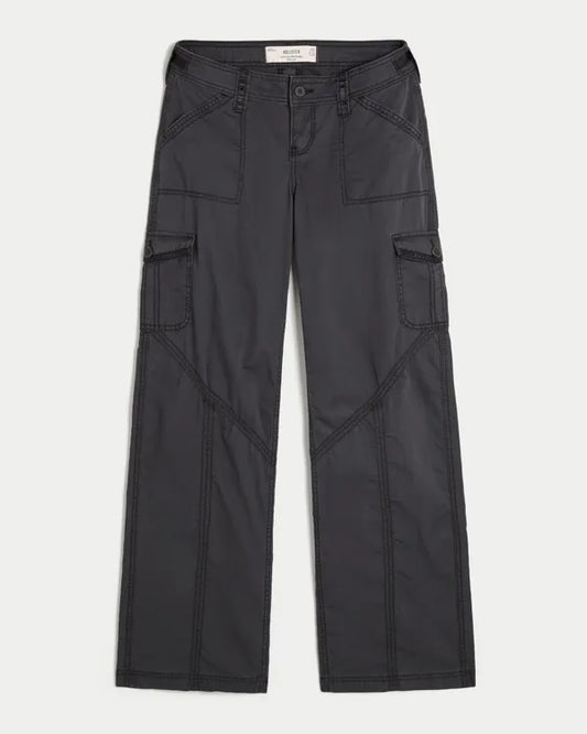 Hollister Andi Adjustable Waist Ultra Low-Rise Baggy Satin Trim Pants
