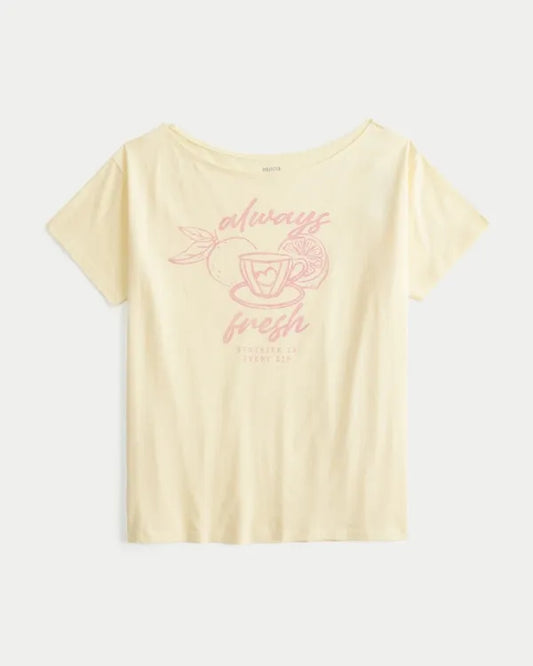 Oversized Off-the-Shoulder Always Fresh Graphic Tee