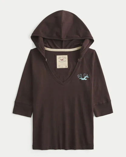 Hooded Half-Sleeve Logo Graphic Tee
