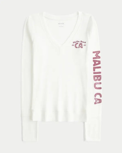 Long-Sleeve V-Neck Malibu Graphic Tee
