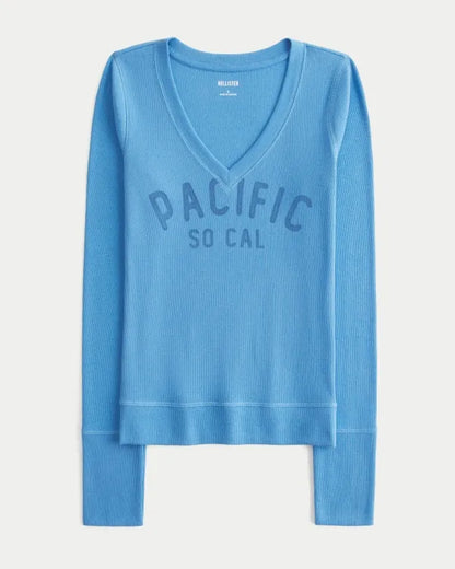 Long-Sleeve V-Neck Pacific Graphic Tee