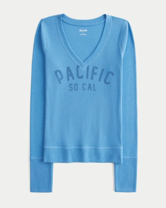 Long-Sleeve V-Neck Pacific Graphic Tee