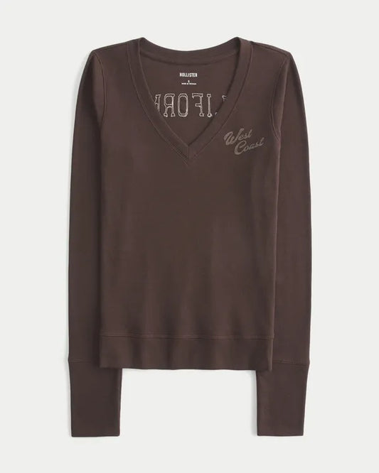 Long-Sleeve V-Neck California Graphic Tee