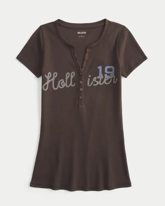 Short-Sleeve Logo Graphic Henley