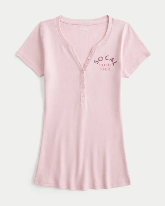 Short-Sleeve Logo Graphic Henley