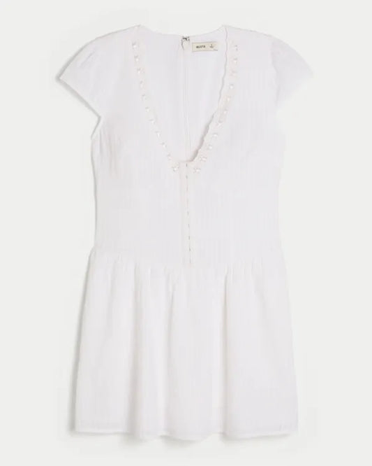 Short-Sleeve Hook and Eye Mini Dress