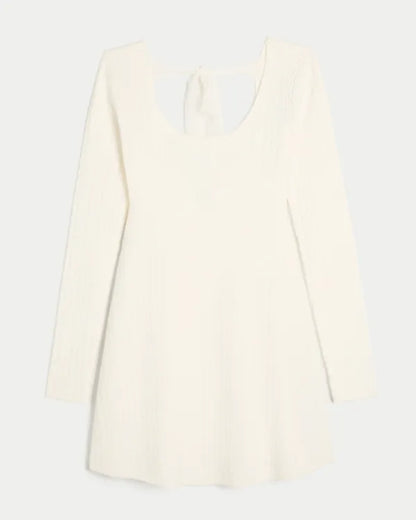 Tie Back Babydoll Sweater Mini Dress