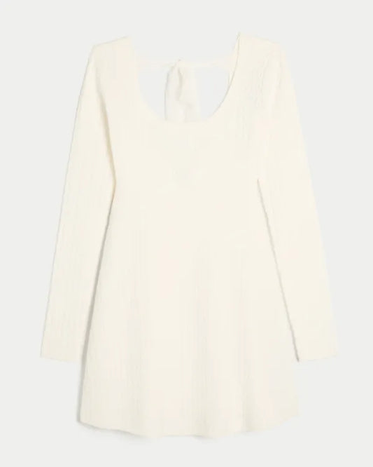 Tie Back Babydoll Sweater Mini Dress
