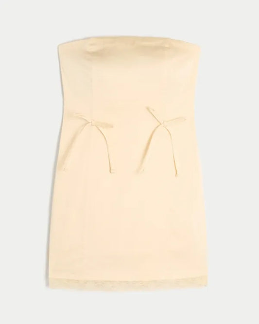 Satin Strapless Bow Bodycon Dress
