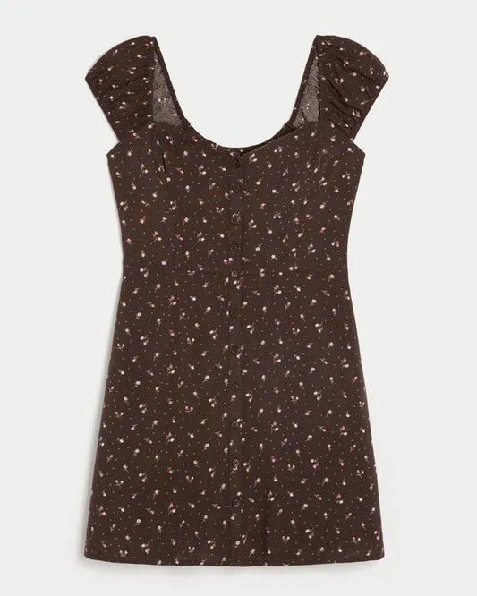 Short-Sleeve Button Front Mini Dress