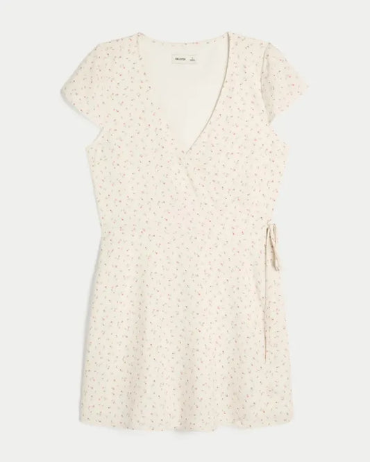Short-Sleeve Wrap Mini Dress