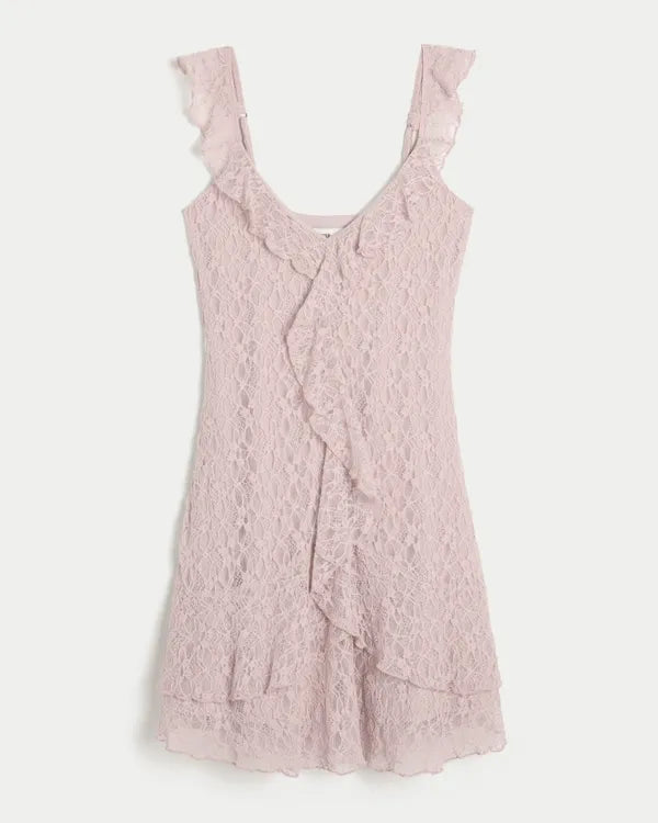 Lace Ruffle Mini Dress
