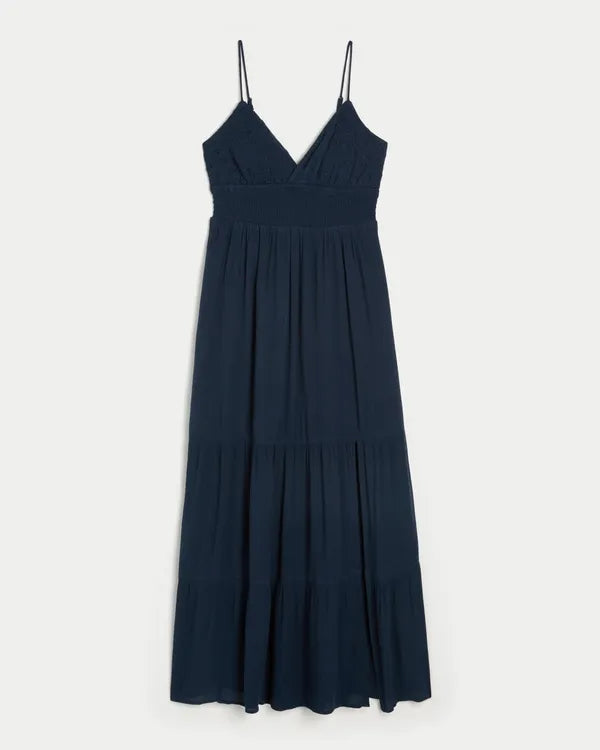 Embroidered Babydoll Maxi Dress
