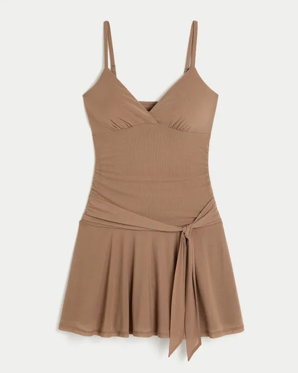 Tie Waist Mesh Mini Dress