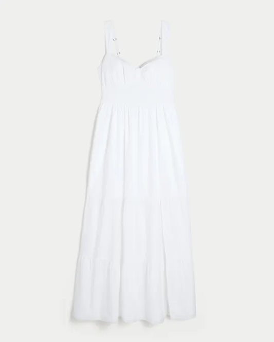 Cinch Front Smocked Waist Maxi Dress