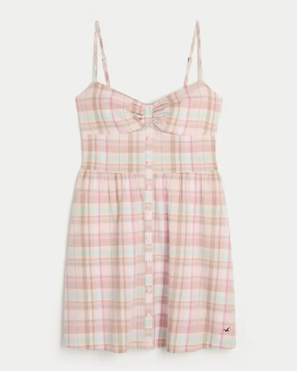 Button Front Woven Mini Dress