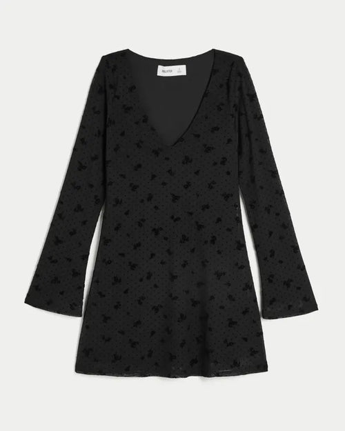 Long-Sleeve Mesh Mini Dress