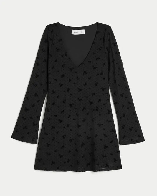 Long-Sleeve Mesh Mini Dress